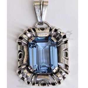 Signed Andreas Daub 1920s Art Deco 835 Silver Pendant - 17x13mm Blue Topaz